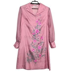 ALFRED SHAHEEN Vintage 70s PINK ROSE PRINT SHIRT DRESS Size Medium Hawaiian